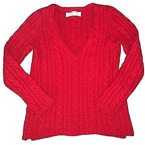 Zara Knit Red Cable Knit V- Neck Sweater